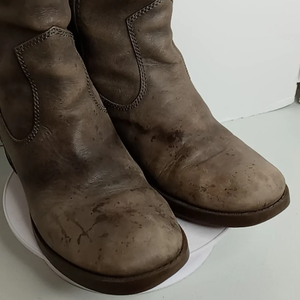 Lucky Brand Leather Knee High Distressed Boots -Hippie- Grey Distressed - 6.5 M